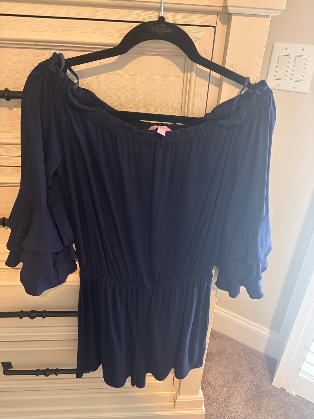 Lilly Pulitzer Navy Off-Shoulder Ruffle Sleeve Top
